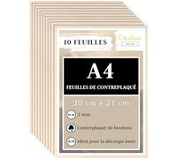 Creative Deco 10 x A4 Contreplaqué 3mm | 300 x 210 x 3mm (+/- 2mm) | Planche Bois Brut Bouleau | Panneau Feuille Découpe Laser | Bois Compatible pour Pyrogravure, Gravure, Cricut, Maquette