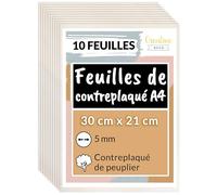 Creative Deco 10 x A4 Contreplaqué 5mm | 300 x 210 x 5mm (+/- 2mm) | Planche Bois Brut Peuplier | Panneau Feuille Découpe Laser | Bois pour Pyrogravure, Gravure, Cricut, Maquette