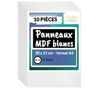 Creative Deco 10 x A4 MDF Panneau Blanc | 300 x 210 x 3 mm | Feuille