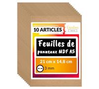 Creative Deco 10 x A5 MDF | 148 x 210 x 3 mm | Feuille Planche Panneau Bois Brut | Idéal pour Bricolage, Découpe au Laser, CNC Routeur, Modelage, Pièce Chantournée, Scie à Chantourner