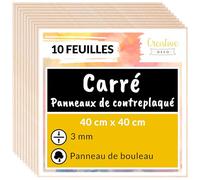 Creative Deco 10 x Contreplaqué 3mm Carré | 400 x 400 x 3mm (+/- 2mm)