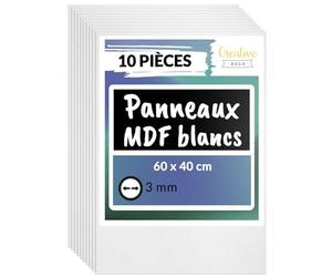 Creative Deco 10 x Panneau MDF Blanc | 600 x 400 x 3 mm | Feuille Planche Bois Brut | Plaque Bois Idéal Bricolage, Découpe Laser, Gravure | Panneaux Bois pour Pyrogravure, Linogravure
