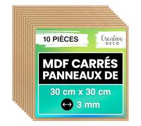 Creative Deco 10 x Panneau MDF Carré | 300 x 300 mm | Feuille Planche Bois Brut | Plaque Bois Idéal Bricolage, Découpe Laser, Gravure | Panneaux pour Pyrogravure, Linogravure