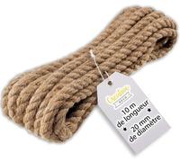 Creative Deco 10m Corde de Jute Epaisseur 20mm - Ficelle Jute - Griffoir pour Chat - Ficelle Jardin - Corde Arbre à Chat