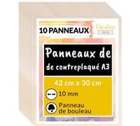 Creative Deco 10 x A3 Contreplaqué 10mm | 420 x 300 x 10mm (+/- 0,5mm) | Planche Bois Brut Bouleau | Panneau Feuille Découpe Laser | Bois pour Pyrogravure, Gravure, Cricut, Maquette