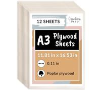 Creative Deco 12 plaques de contreplaqué A3 de 3 mm en peuplier asiatique | 420 x 300 (± 2) mm | Fines découpes en bois | Feuilles idéales pour le chantournage, la pyrogravure, la découpe laser