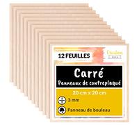 Creative Deco 12 x Contreplaqué 3mm Carré | 200 x 200 x 3mm (+/- 2mm) | Planche Bois Brut Bouleau | Panneau Feuille Découpe Laser | Bois pour Pyrogravure, Gravure, Cricut, Maquette