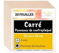 Creative Deco 20 x Contreplaqué 3mm Carré | 300 x 300 x 3mm (+/- 2mm) | Planche Bois Brut Bouleau | Panneau Feuille Découpe Laser | Bois pour Pyrogravure, Gravure, Cricut, Maquette