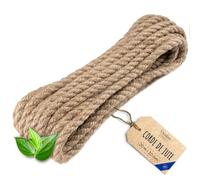 Creative Deco 20m Corde de Jute Epaisseur 10mm | Personnalisation Possible Tous Les 5m | Corde Solide et Durable | Torsadé en Fibres Naturelles | Bricolage, Balustrade, Jardin et Maison