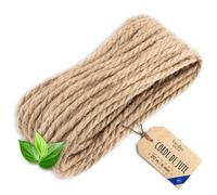 Creative Deco 20m Corde de Jute Epaisseur 6mm | Personnalisation Possible Tous Les 5m | Corde Solide et Durable | Torsadé en Fibres Naturelles | Bricolage, Balustrade, Jardin et Maison