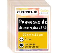Creative Deco 25 x A4 Contreplaqué 3mm | 300 x 210 x 3mm (+/- 2mm) | Planche Bois Brut Bouleau | Panneau Feuille Découpe Laser | Bois pour Pyrogravure, Gravure, Cricut, Maquette