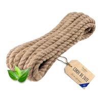 Creative Deco 25m Corde de Jute Epaisseur 20mm | Personnalisation Possible Tous Les 5m | Corde Solide et Durable | Torsadé en Fibres Naturelles | Bricolage, Balustrade, Jardin et Maison
