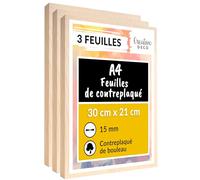 Creative Deco 3 x A4 Contreplaqué 15mm | 300 x 210 x 15mm (+/- 2mm) | Planche Bois Brut Bouleau | Panneau Feuille Découpe Laser | Bois pour Pyrogravure, Gravure, Cricut, Maquette
