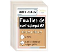 30xA3 Contreplaqué 420x300x3mm Bois Brut Peuplier Découpe Laser Gravure
