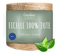 Creative Deco 300m ficelle Jute Épaisseur 3mm | Attache Tomate | Deco Mariage Champêtre | Bricolage | Corde Jute | Cordelette | Naturelle | Ballon