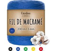 Creative Deco 3mm x 200m Corde Macramé Bleu - Fil de Coton et Polyester