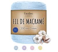 Creative Deco 3mm x 200m Corde Macramé Bleu Pastel | Fil de Coton et Polyester | +/- 0.5 mm d’Épaisseur | 30 Plis | Ficelle Cordelette Naturel | Cuisine Jardin Jardinage Emballage Cadeau Bricolage