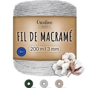 Creative Deco 3mm x 200m Corde Macrame Fil de Coton Gris Clair