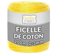 Creative Deco 3mm x 200m Corde Macramé Jaune Fil Coton et Polyester +/- 0,5 mm Épaisseur Jaune
