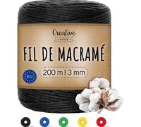 Creative Deco 3mm x 200m Corde Macramé Noir - Fil de Coton et Polyester
