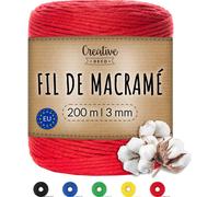 Creative Deco 3mm x 200m Corde Macramé Rouge - Fil de Coton et Polyester