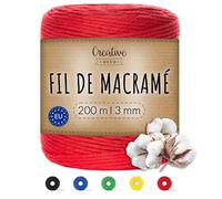 Creative Deco 3mm x 200m Corde Macramé Rouge | Fil de Coton et Polyester | +/- 0.5 mm d’Épaisseur | Ficelle Cordelette Naturel | Cuisine Jardin Decoration Jardinage Emballage Cadeau Bricolage