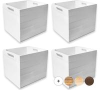 Creative Deco 4x Caisse en Bois Blanc Compatible Étagères KALLAX 33 x 37 x 33 cm