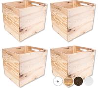 Creative Deco 4x Caisse en Bois Naturel Compatible Étagères KALLAX 33x37x33 cm
