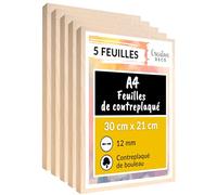 Creative Deco 5 x A4 Contreplaqué 12mm | 300 x 210 x 12mm (+/- 2mm) | Planche Bois Brut Bouleau | Panneau Feuille Découpe Laser | Bois pour Pyrogravure, Gravure, Cricut, Maquette