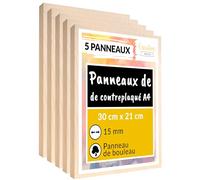 Creative Deco 5 x A4 Contreplaqué 15mm | 300 x 210 x 15mm (+/- 2mm) | Planche Bois Brut Bouleau | Panneau Feuille Découpe Laser | Bois pour Pyrogravure, Gravure, Cricut, Maquette