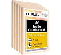 Creative Deco 5 x A4 Contreplaqué 21mm | 300 x 210 x 21mm | Planche Bois Brut Bouleau | Panneau Découpe Laser | Pyrogravure Gravure