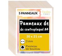 Creative Deco 5 x A4 Contreplaqué 3mm | 300 x 210 x 3mm (+/- 2mm) | Planche Bois Brut Bouleau | Panneau Feuille Découpe Laser | Bois pour Pyrogravure, Gravure, Cricut, Maquette