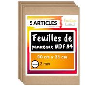 Creative Deco 5 x A4 MDF | 300 x 210 x 3 mm | Feuille Planche Panneau Bois Brut | Idéal pour Bricolage, Découpe au Laser, CNC Routeur, Modelage, Pièce Chantournée, Scie à Chantourner