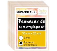 Creative Deco Contreplaqué en bois brut A4 300×210×3 mm Antidérapant Artisanal 50 x 3 panneaux