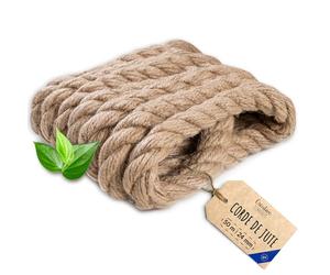 Creative Deco 50m Corde de Jute Epaisseur 24mm | Personnalisation Possible Tous Les 5m | Corde Solide et Durable | Torsadé en Fibres Naturelles | Bricolage, Balustrade, Jardin et Maison