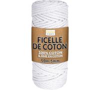 Creative Deco 5mm x 50m Corde Macramé Fil de Coton Blanc +/- 0.5mm Épaisseur