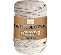 Creative Deco 9mm x 50m Corde Macramé Fil de Coton Beige +/- 0.5mm Épaisseur