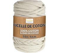 Creative Deco 9mm x 50m Corde Macramé Fil de Coton Ivoire +/- 0.5mm Épaisseur