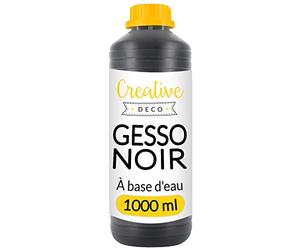 Creative Deco Additif Gesso Acrylique Noir | 1L | sous-Couche | Apprêt et Préparation Liquide de la Peinture Acrylique | Couverture Parfaite | Idéal pour Bois, Papier, Verre | Non-Jaunissant