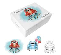 Creative Deco Blanc Cadeau de Mariage Personnalisé - Voiture | Boîte à Souvenirs de Mariage | Coffret Cadeaux Personnalisable Jeunes Mariés/Couple | Boîte en Bois