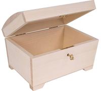 Creative Deco Large Boite a Bijoux en Bois | 20x14,5x11,7cm | Boite de Rangement Verrouillable avec Clé | Plain, Non-Peint et Non-Fini | Boîte Coffre Caisse Coffret Trésor pour Souvenirs et Bibelots