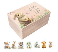 Creative Deco Boîte à Souvenirs Bébé Personnalisé avec Prénom - Animaux de la Forêt | 30 x 20 x 14 cm | Cadeau Boîte à Souvenirs pour Une Naissance pour Fille et Garçon | Boite en Bois avec Couvercle