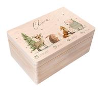 Creative Deco Boîte à Souvenirs Bébé Personnalisé avec Prénom - Animaux de la Forêt | 30 x 20 x 14 cm | Cadeau Boîte à Souvenirs pour Une Naissance pour Fille et Garçon | Boite Bois avec Couvercle