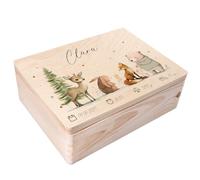 Creative Deco Boîte à Souvenirs Bébé Personnalisé avec Prénom - Animaux de la Forêt | 40 x 30 x 14 cm | Cadeau Boîte à Souvenirs pour Une Naissance pour Fille et Garçon | Boite Bois avec Couvercle
