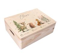 Creative Deco Boîte à Souvenirs Bébé Personnalisé avec Prénom - Animaux de la Forêt | 40 x 30 x 14 cm | Cadeau Boîte à Souvenirs pour Une Naissance pour Fille et Garçon | Boite Bois avec Couvercle