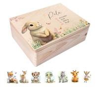 Creative Deco Boîte à Souvenirs Bébé Personnalisé avec Prénom - Animaux de la Forêt | 40 x 30 x 14 cm | Cadeau Boîte à Souvenirs pour Une Naissance pour Fille et Garçon | Boite en Bois avec Couvercle