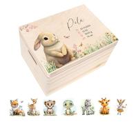 Creative Deco Boîte à Souvenirs Bébé Personnalisé avec Prénom - Animaux de la Forêt | 40 x 30 x 24 cm | Cadeau Boîte à Souvenirs pour Une Naissance pour Fille et Garçon | Boite en Bois avec Couvercle