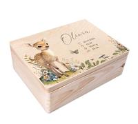 Creative Deco Boîte à Souvenirs Bébé Personnalisé avec Prénom - Cerf | 40 x 30 x 14 cm | Cadeau Boîte à Souvenirs pour Une Naissance pour Fille et Garçon | Boite en Bois avec Couvercle