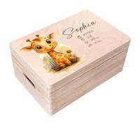 Creative Deco Boîte à Souvenirs Bébé Personnalisé avec Prénom - Girafe | 30 x 20 x 14 cm | Cadeau Boîte à Souvenirs pour Une Naissance pour Fille et Garçon | Boite en Bois avec Couvercle