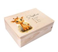 Creative Deco Boîte à Souvenirs Bébé Personnalisé avec Prénom - Girafe | 40 x 30 x 14 cm | Cadeau Boîte à Souvenirs pour Une Naissance pour Fille et Garçon | Boite en Bois avec Couvercle